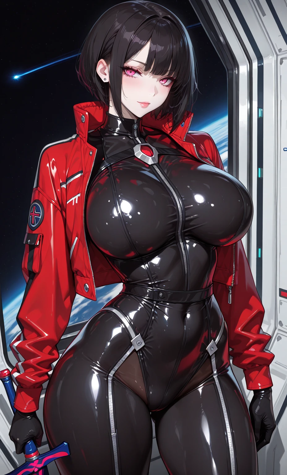 professional artwork, Intricate Details, field of view, sharp focus, detailed painting, photorealistic lighting, trending on pixiv, Standing at attention, black outfit ,yellow collared shirt,black and red bodysuit,skin_tight,black legwear, black pantyhose, Side_boob, black hair,very long hair, Bangs,yellow eyes,makeup, lipstick, 20yo,mature female,Beautiful Finger,Beautiful long legs,Beautiful body,Beautiful Nose,Beautiful character design, perfect eyes, perfect face, looking at viewer, NSFW,official art,extremely detailed CG unity 8k wallpaper, perfect lighting,Colorful, Bright_Front_face_Lighting, (masterpiece:1.0),(best_quality:1.0), ultra high res,4K,ultra-detailed, photography, 8K, HDR, highres, absurdres:1.2, Kodak portra 400, film grain, blurry background, bokeh:1.2, lens flare, (vibrant_color:1.2) (Beautiful,large_Breasts:1.4), (beautiful_face:1.5),(narrow_waist), (solo:1.4), ((landscape dimension)), annerose, classroom