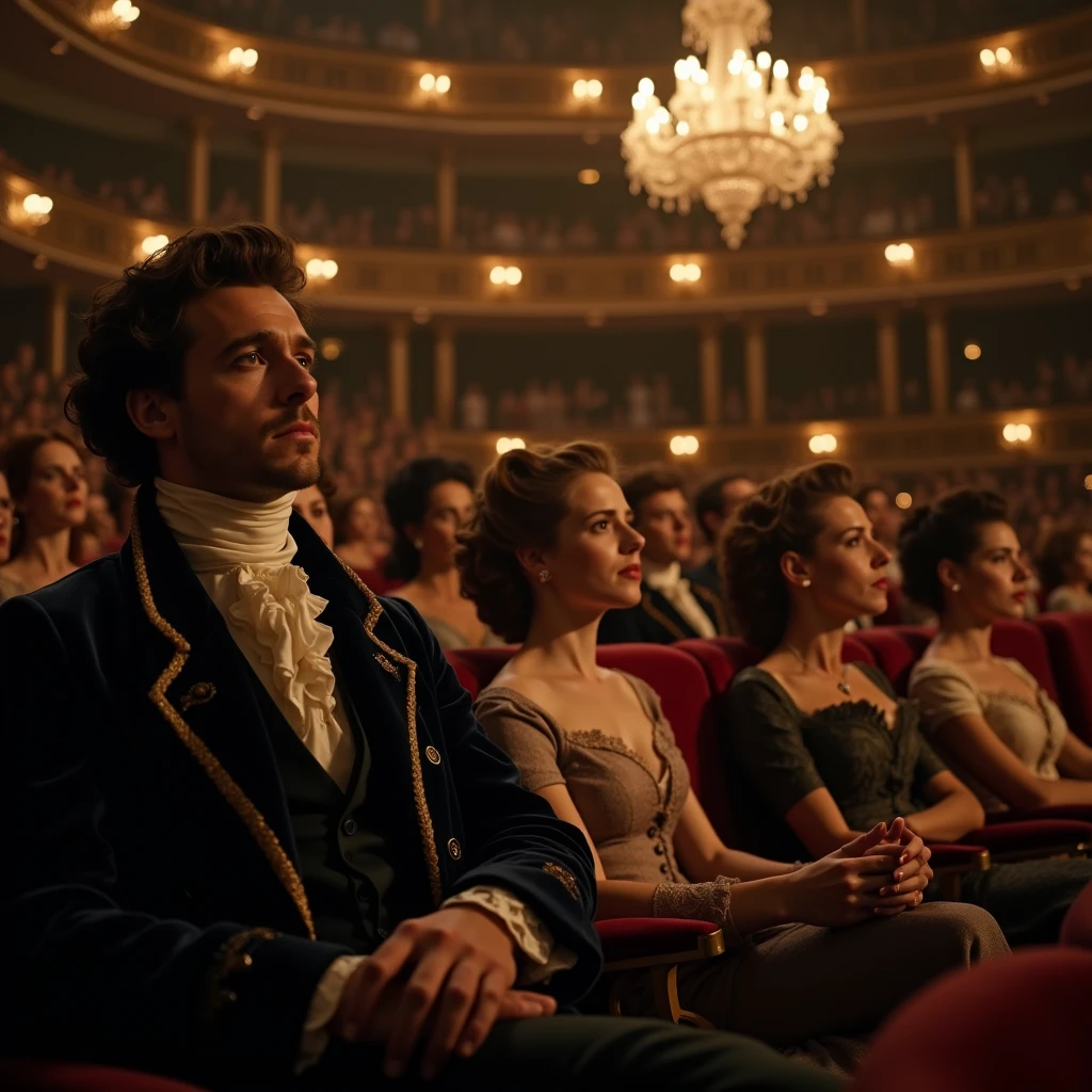 bourgeois people talking in a large hall in 1789