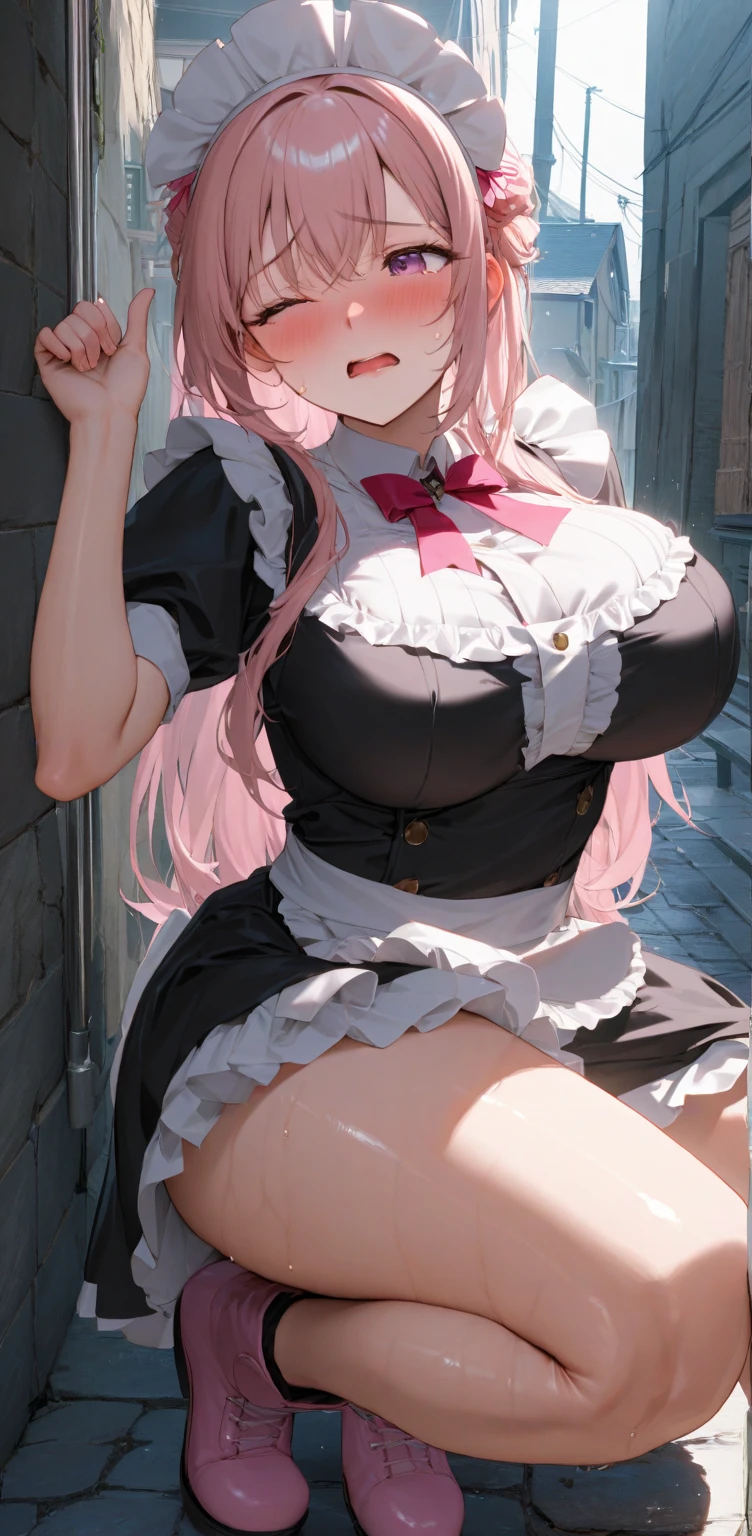 Hentai、High resolution、Magazine cover style、Focus on people、A super big-breasted cat-eared gal maid spreads her legs on the balcony and makes a sex appeal、Used condoms are scattered、Perfect proportions、Cowboy Shot、Erect nipples、Extraordinarily large, super huge breasts、Fatty legs、Exposing pussy、Clear eyes、Sweaty