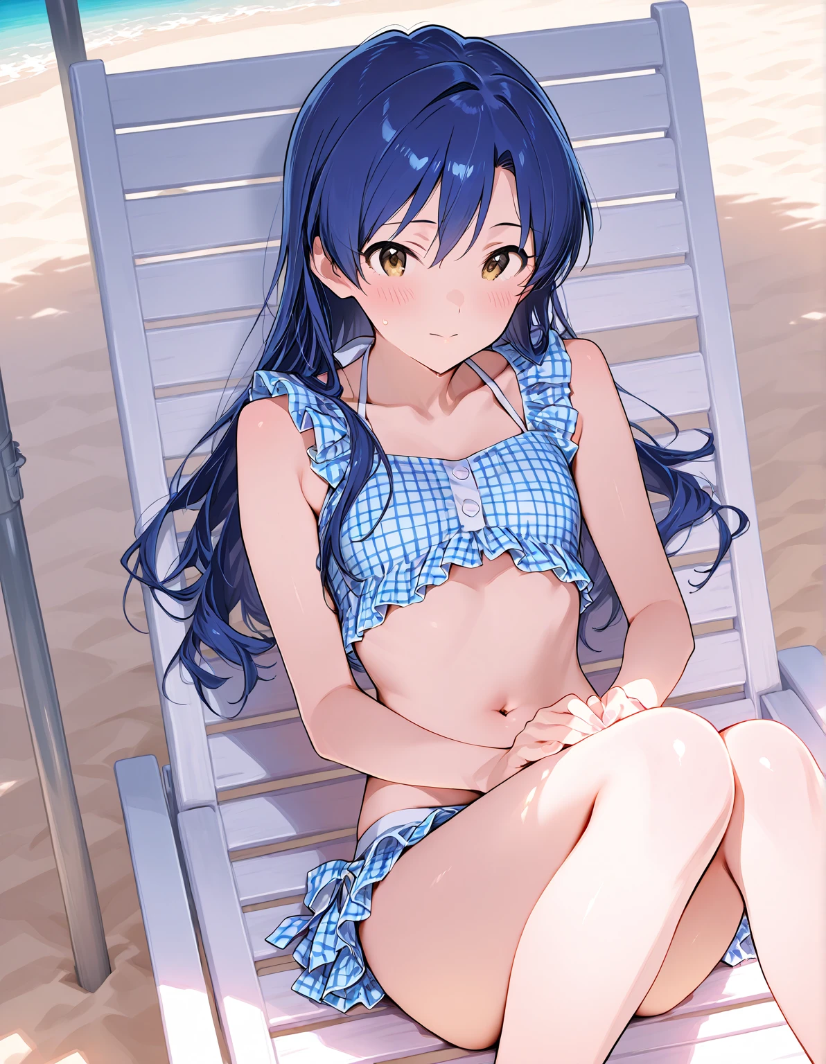 Masterpiece, top quality, meteorites
clouds, swimsuit, cat-eared girl, full body, far shot, bikini, sky, side tie_bikini, barefoot, chest, solo, blue_sky, looking_at_viewer, cloudy_sky, blue_bikini, sitting, long_hair, navel, day, front tie_top, build, front tie_bikini, off_shoulder, bare_shoulders, spread your legs