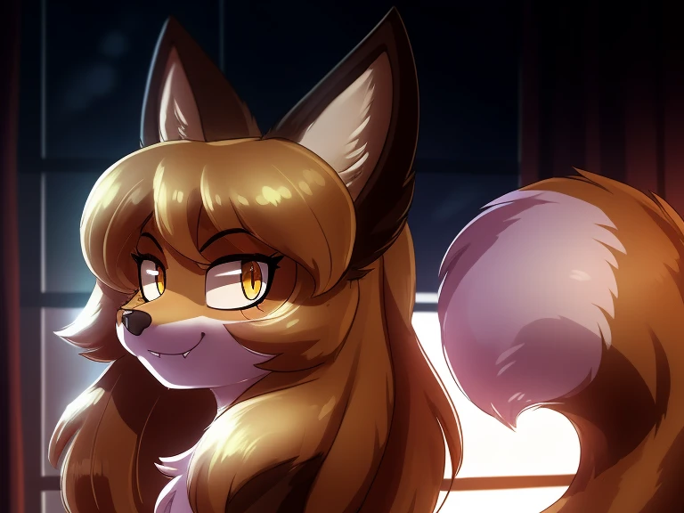 uploaded the e621, beautiful and detailed, woman (((female))) ((anthro)) Fox, (Averi, Fox girl), Fox, (anthro, fluffy fur), anthro fox girl, body fur, curvy, sexy, nice, cute, hot, comfortable anime-style cartoon-style, digital drawing, SFW, flat chest, chest fluff, closed mouth, nervous smiling, lovely cute smile, friendly smile, green eyes, sassy, sassy hips, fangs, indoors, wet fur, on knees, doing ASMR, ASMR, petting, on a bed, bed, hearts, heart, speech bubble, leaning towards viewer, nuzzling viewer, first person view, dark lighting, cuddling viewer, dark room