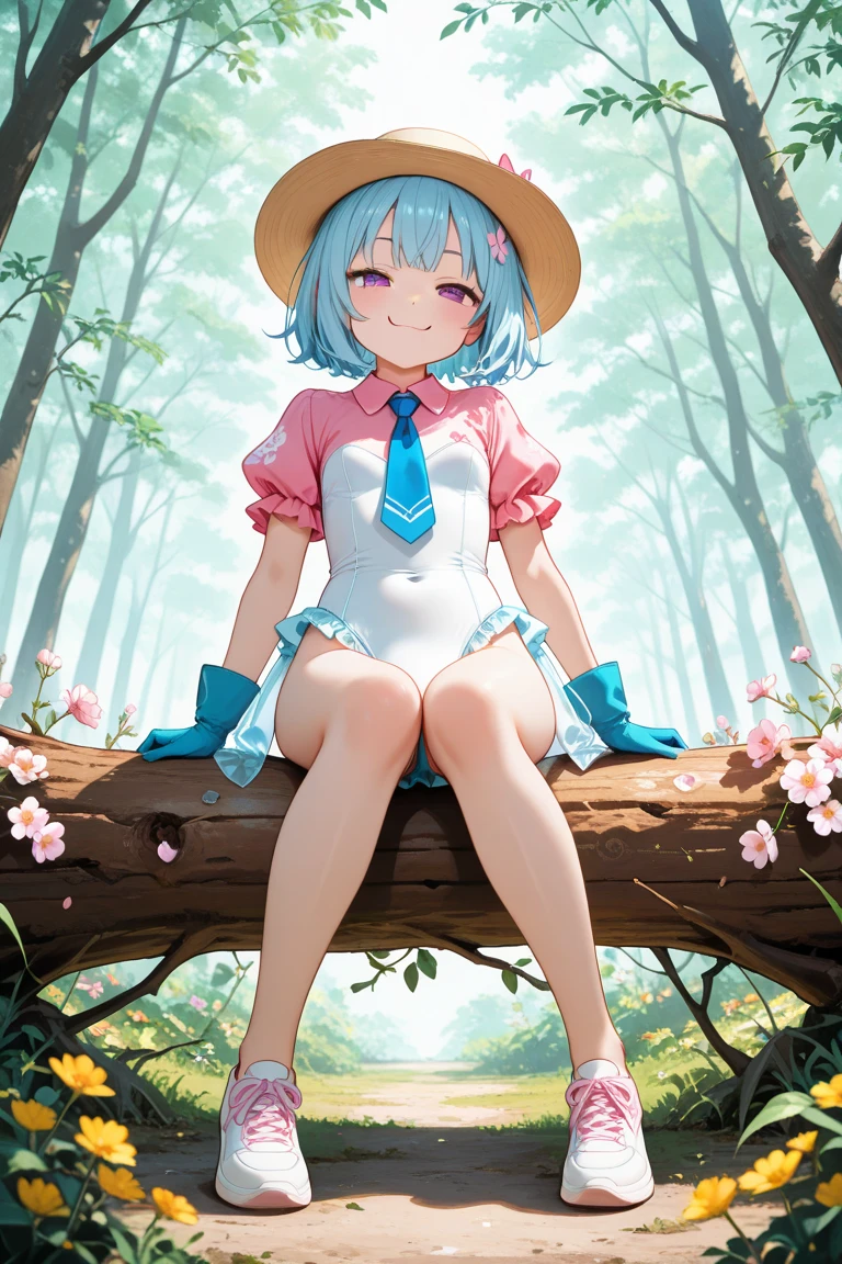 (Light blue hair:1.2),(Braided shorthair:1.2),(With bangs),(pink eyes:1.25),blush,(The eyes are shining brightly:1.2),(eye size:1.7),(A place full of flowers, greenery, and spirit:1.15),(Gentle sunlight:1.1),(Soft picture),(Squat with wide legs spread:1.3),(Clothes with a voluminous delivery man-like silhouette:1.4),(The colors of the clothes are pink, white, and yellow-green.),(smiling with open mouth),(tits:1.15),(hat like a postman:1.25),(A big backpack full of letters:1.2),(pouch bag:1.2),(Letters are overflowing from my backpack:1.3),(こぼれるtits:1.5),(NSFW:1.5),(beautiful light pink nipples:1.4),(Vaginal:1.35),(膣sex:1.4),(Insert dick dildo into vagina:1.5),(peace sign:1.3),(white fluid overflowing from the vagina),(Creampie:1.3),
