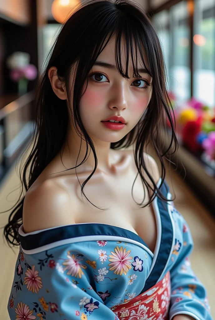 Shukezma, Octane Rendering, HDR, (Ultra Detail: 1.15), (Soft Light, Sharp: 1.2), 1 Girl, Beautiful Girl, Ultra Detailed Eyes, Painting Drops, Paint Teardrops, Woman Made Of Paint, Fully Painted, Sprat, Splash, Long Colored Hair, Kimono Made from Paint, Ultra Detailed Textured Kimono, Paint Kimono, Paint Light Bulb, exposed cleavage, sexy, paint drop, indoors, exposed shoulders, tears, sexy, shoulders visible, thigh exposed, half naked, focus on face, beautiful face, eye shadow, black eye contour, Japan face, , Japan girl, mascara, beautiful, 18 years old