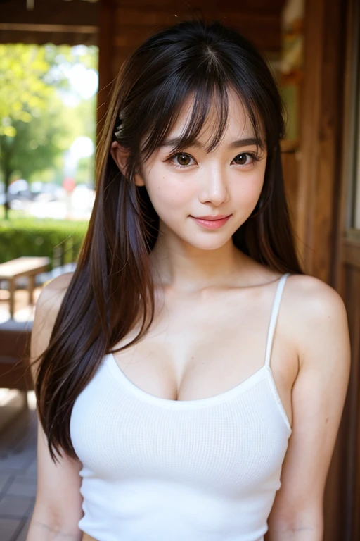 （32K,very high resolution, high detail, very accurate,Beautiful girl 1：1.5）,RAW photo & realistic atmosphere,
big breasts, Japanese, black hair, bangs, long hair, 19 years old, NSFW,(((realistic pictures))),film portrait photography, 1 girl, wearing a white dress, natural makeup, Not wearing lipstick, straight long hair, Favorite clothes for women in their 20s, morning park, Open her mouth slightly, Calm, kind, Fragile, naïve, innocent, (realistic detailed eyes, natural skin texture, realistic facial details), shy smile, soft and dramatic lighting, written boundary depth, Bokeh, vivid details, finely, surreal, whole body, 35mm film, hazy blur,
