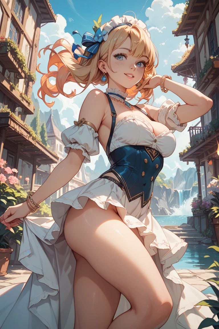 ((((masterpiece, Highest quality, High resolution)))),Ultra HD 8k 1 girl, Very detailed and beautiful face。Green Hair,Purple eyes, Short Wavy Hair, Bobcut, (Very large breasts: 1.2), (Very big ass)blush, A light smile, shine, Thighs, Bare shoulders, clavicle, Tight waist, Cleavage, (Beautifully detailed face, Beautiful detailed eyes with large pupils,Drooping eyes), long slender Thighs, Perfect Eyes, Looking at the audience, Captivating looks, Seductive pose, The crotch of her panties is visible,wTranslucent,Beige and black lace lingerie,View from behind
