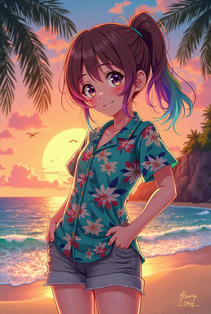 Anime girl with palm tree shirt