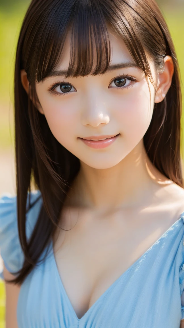 brightexpression、photorealistic stick:1.32、highest quality、超A high resolution、Photos of the most beautiful Japan girls、cute and beautiful face details、small face、(Pueros face_V1:0.008)、Beautiful bangs、18 years old、Brilliant white skin、hair gets tangled in face、Bangs that reach down to the face、bangs、hair between eyes、super long hair、charming brown silky hair、bright、Clear light blue eyes shine charmingly、ample breasts、Dynamic poses highest quality、disorganized、((the cutest girl in the world))、Japanese、18 years oldの女の子、Cafe、((lace dress:1.3))、(half up hair:1.3)、(tie with a thin ribbon)、nice and cute、innocent smile、nice smile、cleavage、(big breasts:1.3)、ponytail、brown hair、thin waist、detailed beautiful eyes、face forward、Upper body、close up of face、Front view、