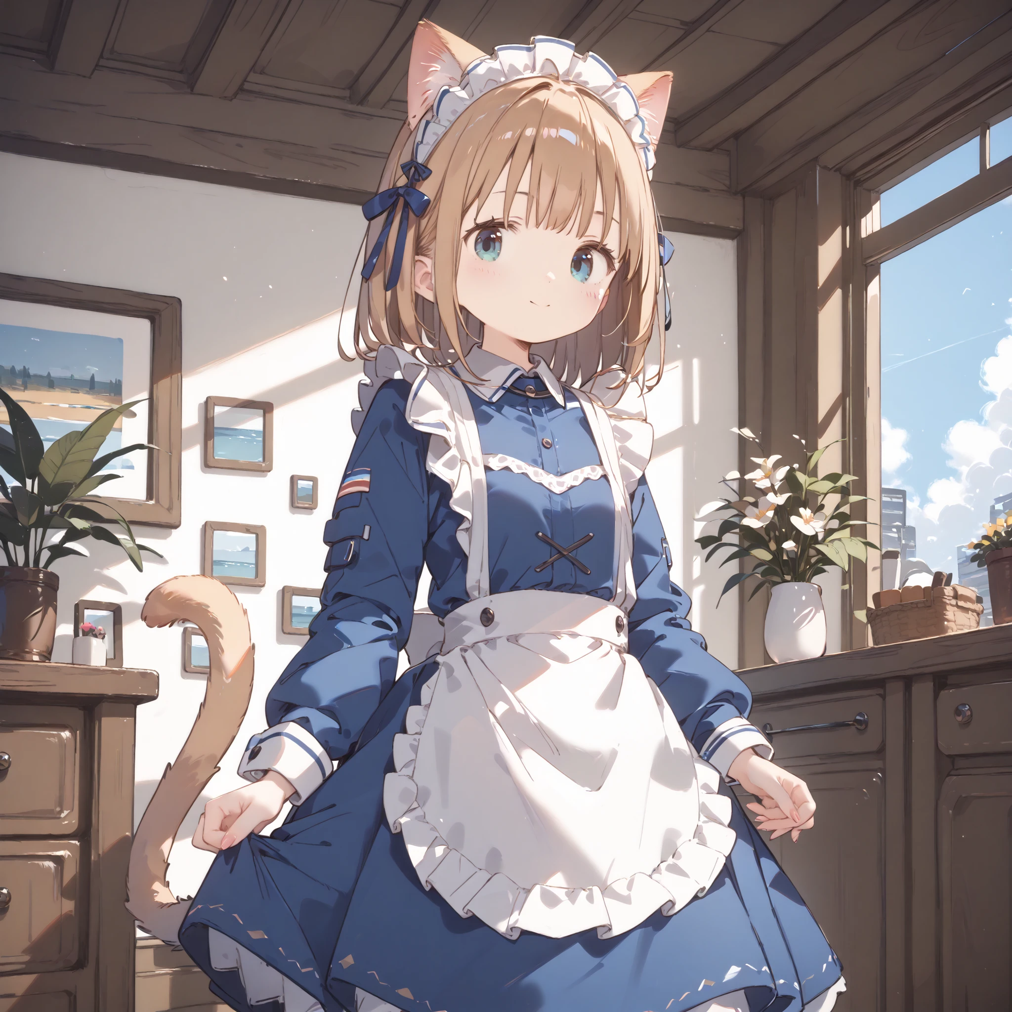 
( masterpiece, high resolution,High Quality,high resolution)、HD、High Quality、8ｋ、4ｋ、girl３people、 Antique Western-style Room、Good friends、maid outfit、Cat ears、 cat tail、Young girl、Juvenile body、Baby Face、cleaning in progress