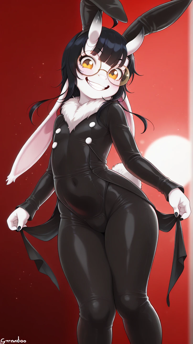 shingeki_no_kyojin_s4_style, portrait, solo, bodysuit,,score_9, score_8, score_7, source_anime, 1girl, transpbun, squatting, high heels brown background, simple background, see-through bunnysuit, source_explicit, , long ponytail, brown hair, bunny ears, , green eyes,