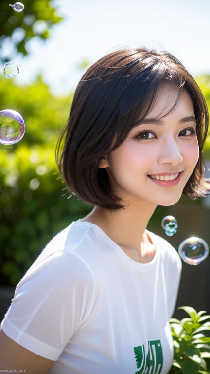 (best quality,masterpiece:2.8,super high resolution)
(very detailed with bubbles,caustics)
(realistic:1.9,RAW shooting)
Japanese
Early 20s
Babyface
ish feeling
endearing
double eyelids
Tear bags are modest
Looking at the camera and smiling
Boyish short cut hair with black hair
natural makeup
upper body shot
natural light
herb garden
Oversized t-shirts
Clean your eyes