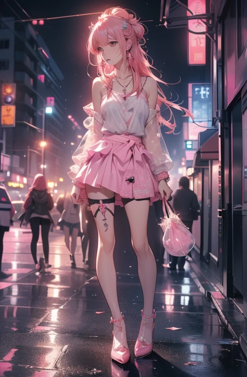 (QUALITY:0)
8k, 8k wallpaper, (an extremely delicate and beautiful:1.1), (beautiful detailed eyes:1.3), (best illustration:1.1), (best quality:1.3), (best shadow:1.1), (cinematic lighting:1.2), detailed eyes, (detailed_light:1.1), (dreamy:1.1), (extremely detailed CG unity 8k wallpaper:1.1), highres, (masterpiece:1.3), official_art, ray tracing, (stylized:1.3), trending on artstation, (ultra_detailed:1.2)
(STYLE & COMPOSITION:0)
1girl, (ful_bodyl:1.4), sparkle
(POSE & EXPRESSION:0)
(head_tilt:1.3), looking_at_viewer, parted_lips, standing
(CHARACTER:0)
bare_shoulders, breasts_apart. black_shirt, blue_eyes_top, collar, (collarbone:1.3), cropped_jacket, cropped_shirt, crop, demon_girl, (demon_horns, demon_tail:1.3), horns, (heterochromia:1.4), highleg_panties, lips, makeup, (messy_hair:1.2), nail_polish, (navel:1.2), (no_shoes:1.2), (pink_eyes:1.2), (pink_eyeshadow:1.4), pink_hair, pink_jacket, pink_skirt, (plaid_skirt:1.3), shiny_hair, (single_thighhigh:1.4), (small_breasts:1.3), string_panties, tail, twintails, two-tone_hair, underboob, (white_hair:1.2)
(BACKGROUND:0)
(TEXTUAL INVERSION:0)
