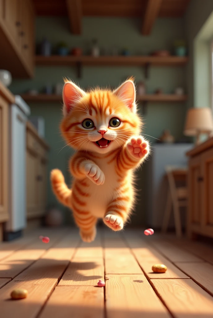 A ginger kitten that falls from the lab bench  