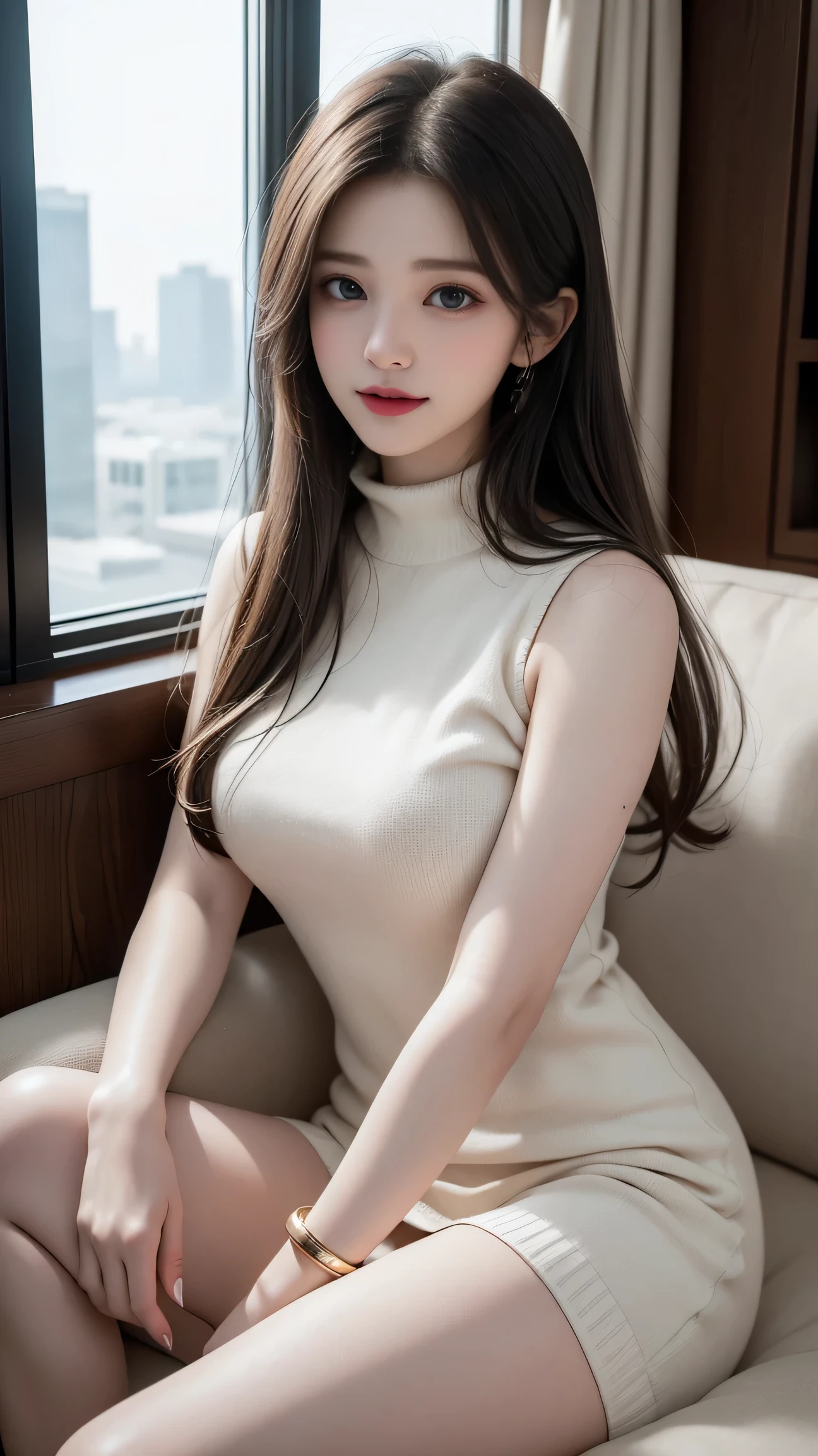 photorealistic, high resolution, 1 girl, white long hair, beautiful eyes, normal breast, dress
