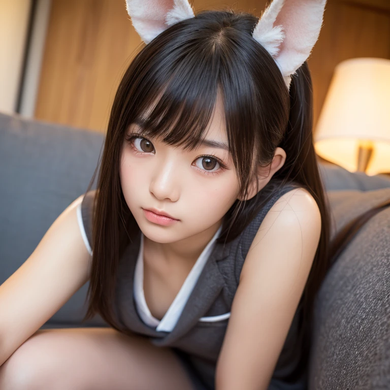 Highest quality, masterpiece, ultra-high resolution, 8K, (reality: 1.4), RAW shooting, most detailed face, very detailed and perfect ???????, live photography; most beautiful face; shining skin; one 18-year-old Japanese.My bangs and eyes are big and cute.It has brown eyes, gentle eyes, long brown hair, a young face, and a large chest.E-cup. Look at the audience. show one's bosom. The best smile, the best smile,
Cosplay, rabbit ears, white collar, black vintage,My legs are pretty,