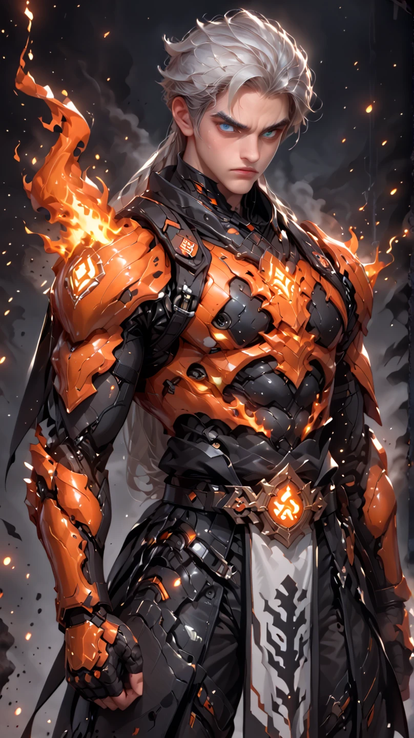 man with (red skin:1.5), horns, and (glowing yellow eyes:1.6), (wearing black armor:1.7), (with leathery wings at his shoulders:1.9), (green fire:1.8), standing on a mountain trail