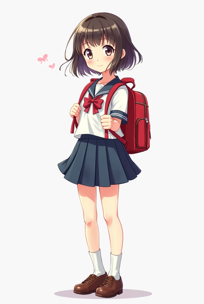 child with school uniform backpack smiling alone female