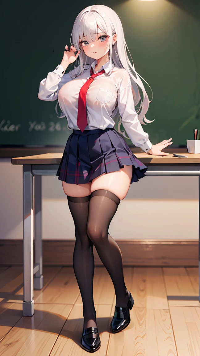Super Detail 8K CG, High School Girl, School Uniform, Perfect Face, Beautiful Face, Perfect Cute Face, Beautiful Girl, Big, Classroom, Viewer, Beautiful Night View, Beautiful Thighs, Skirt Up, Show Panties, Panty Shot