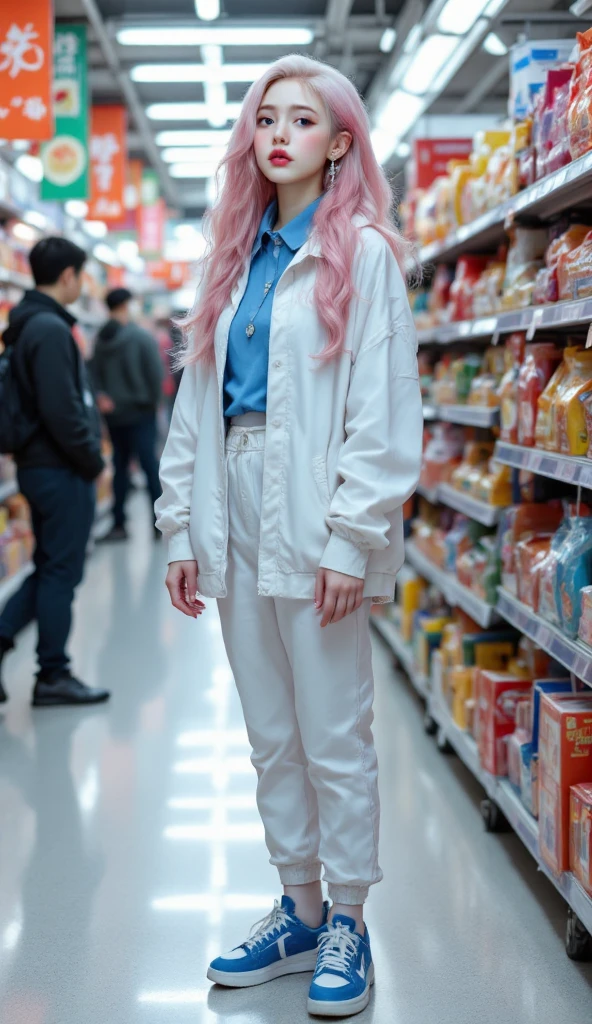 Korean girl with white Coat nude in mall,pink hairy,pink and blue hair