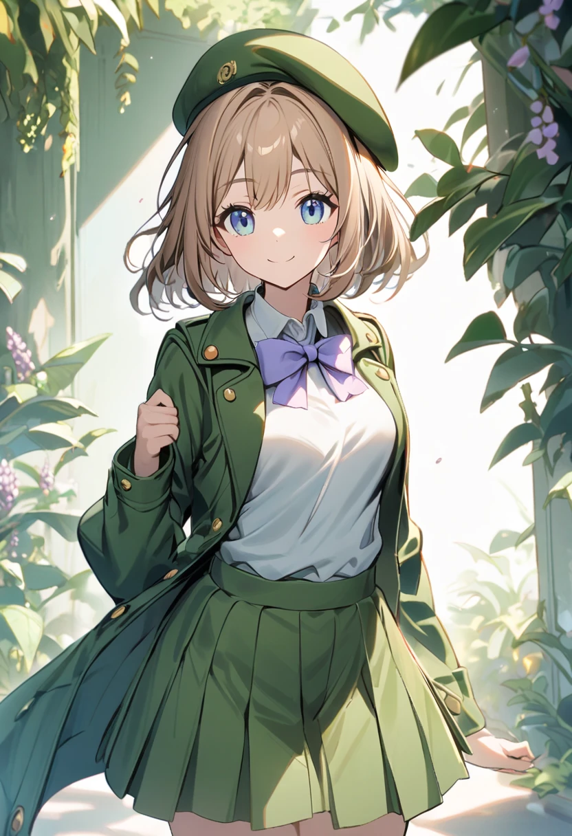 (anime artwork, anime style, studio anime, very detailed, up to date, vibrant, Anime Coloring, high contrast, masterpiece:1.2, best quality, best aesthetics),army suit, pleated skirt, Medium chest, A glimpse of thighs,random hair, One eye is hidden by the bangs, perfect proportions, high detail skin, Cute, detailed faces,forest, precise fingers,panty shot ,roll over,on back,