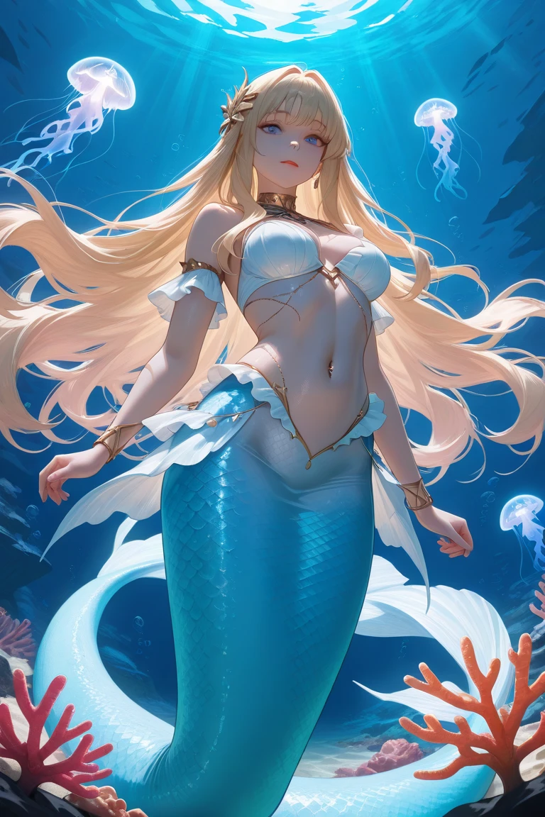 Female Sea elf, pearls, soft beauty, full body 