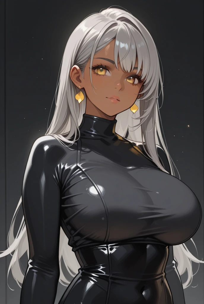 masterpiece, best quality, fit,milf,darkskin,ash coloured hair,big breast,detailed background