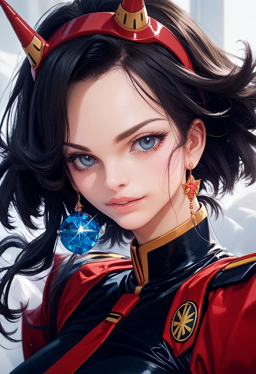 A detailed illustrated portrait of Nagatoro with a slight bulge on her skirt, smirking and grinning mischievously while looking directly at the viewer, highly detailed facial features, intricate clothing, beautiful anime style, vibrant colors, dynamic lighting, photorealistic, 8k, masterpiece