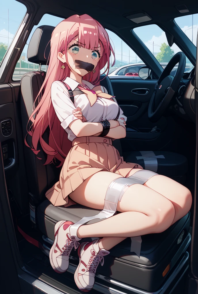 (masterpiece, highest quality), NSFW,
1 girl, alone, Shouko Nishimiya, tape gag, BDSM, rope, Liar, ~ side, Bound ankles,
light brown hair, long hair, shiny hair, brown eyes, (big breasts:0.9), school uniform, white collared shirt, long sleeve, bow tie, Blue plaid skirt, pleated skirt, embarrassing, blush, sad, tears,
Break the background of the trunk,
