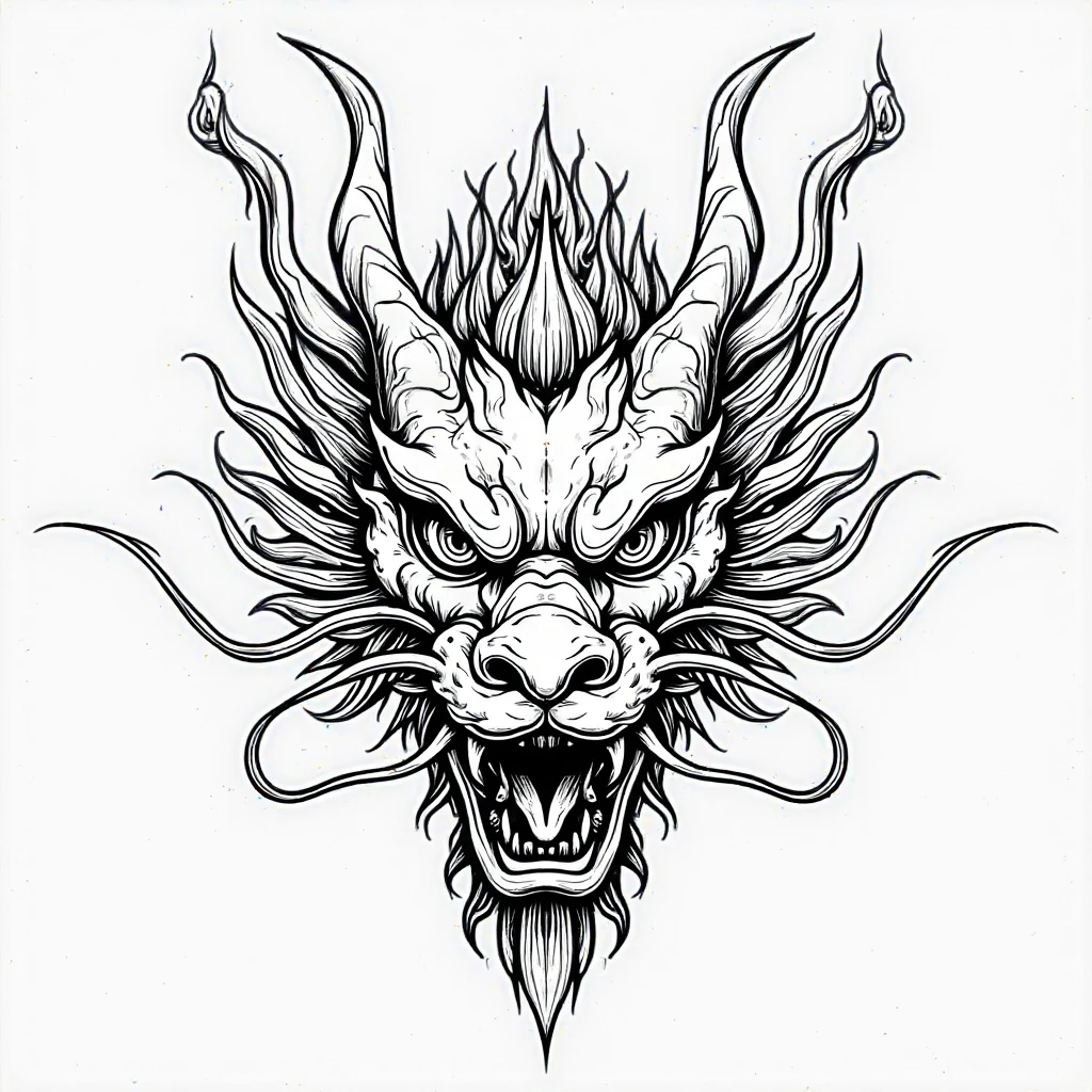 Luxury logo, Chinese dragon head, front view, only in black and white. Beautiful and modern design, white background.