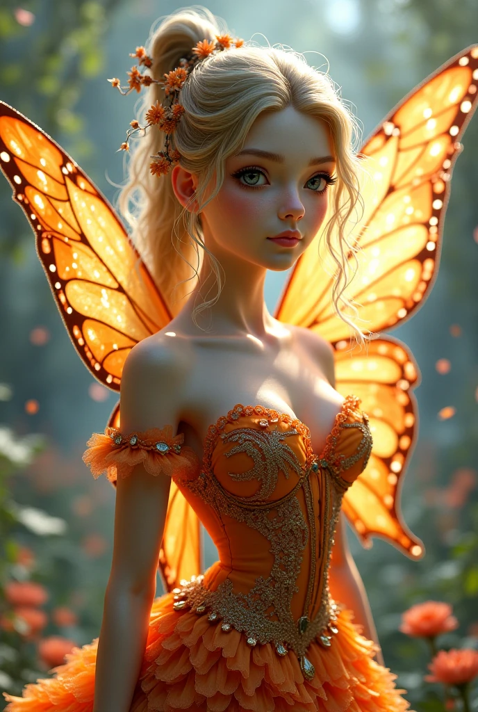 Real fairy magical like in a 1980s dark fantasy movie 3d ultra 8k stella from *Winx Club* is a character with bright, fiery yellow hair that flows in loose waves. She has green eyes and a fair complexion. Her outfit typically includes a yellow and white fairy dress with sparkling accents and butterfly or star motifs. She often wears matching accessories like a headband and shoes. stella’s overall look is vibrant and magical, with a little gold crown in her head reflecting her powers as the Fairy of the sunlight Flame Surrealist art , like a dream, Mystery, Symbolic, complicated, detailded, (Gothic,Very beauthful:1.4), (work of art, best qualityer:1.4) , Style Nicolas Samori, Mermaid Goddess Costume, (rock n roll atmosphere under the sea), (hair blue), beautiful