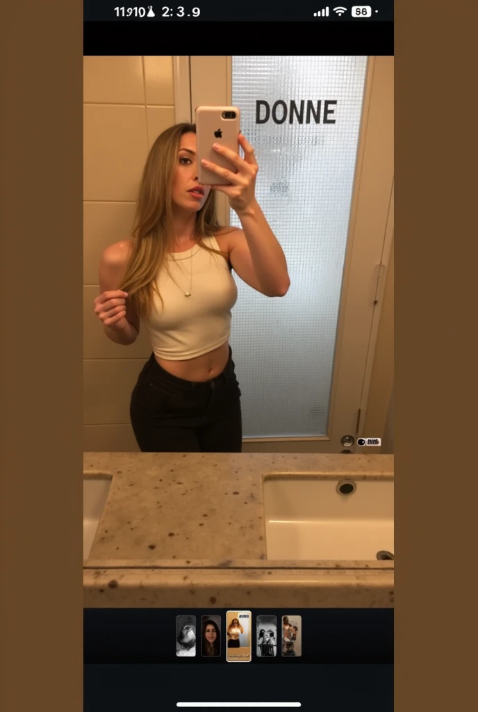 chica color morocho piel blamca tomandose una selfie en el esoejo sensual, cara muy realista pero que no parezca una IA y que se vea muy realista la mano agarrando su celular