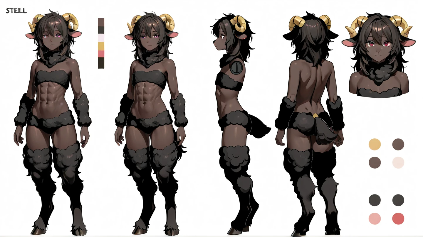 ((masterpiece)), (((best quality)))), (character design sheet, same character, front, side, back), illustration, 1 girl, painted, flat style, masterpiece, best quality, 8k, sharp focus, Beautiful 12-year-old western girl, brave look ((young girl, very young, 12 years old)), blonde, long hair (voluminous hair, no bangs), pale skin, thin, clavicle, ((flat chest)), intricate details, detailed body,  super hero, black bikini ((small bikini, revealing bikini)), monkey tail ((golden tail)), bare feet ((cute feet, perfect feet, detailed feet)), yellow eyes, beautiful eyes, environment Scene change, pose too, magic, charturnbetalora, (simple background, white background: 1.3),