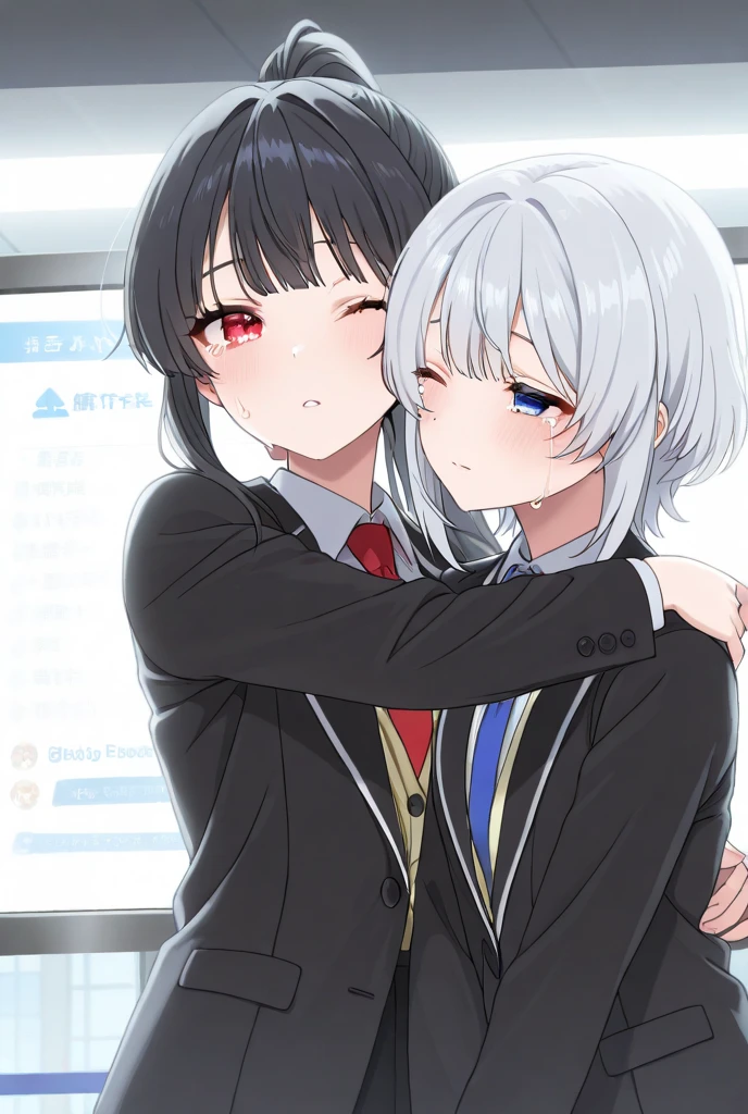 (((obra-prima))), (((melhor qualidade))), (((Somente duas pessoas diferentes))), (((Sozinhos))), alto, ((((((1boy with short black hair and 1girl with long gray hair are kissing)))))), ((((1girl she has gray hair with blue eyes and 1boy he has short black hair with red eyes who are classmates)))), ((((They have different hair colors and eyes do not confuse)))), (desenha Kei e kiyotaka ayanokouji olhando um para o outro), (2schoolmates who are Kei and kiyotaka ayanokouji looking at each other), (Kei1), (((((Ela tem olhos azuis))))), (ela tem cabelo longo), (ela usa um uniforme escolar), (ela tem fita), (ela tem franja), 鎖骨, (((ela tem cabelo grisalho))), (ela tem faixa de cabelo preto), (she has neck tape), (cabelo entre os olhos), (She has medium breasts), (Tiroteio de Cowboy), (she is looking seriously at Kiyotaka Ayanokuji), (anatomicamente correto corpo inteiro), (is standing in the street with rain falling), (esta com uma cara triste e preocupada), (Full detailed scenario), (1menino), (Kiyotaka Ayanokuji), (adolescente de 15 anos), (((ele usa uniforme escolar, camisa branca, Black jacket, jaqueta aberta, gravata vermelha, long black pants, sentado;))), ((((ele tem olhos vermelhos)))), ((ele tem cabelo preto curto)), (((corpo inteiro anatomicamente correto))), (((pernas normais))), (((ele usa sapatos pretos))), (ele esta olhando para Kei1), ((He's in front of Kei wanting to give her a kiss with his eyes closed)) , (he's facing Kei), (Cena emocionante), (misterioso), (Full scenario), ((((They're soaking up with a lot of passion and abrasion)))), ((((They are being wet by the rain along with their clothes)))), ((Their bodies are anatomically correct and detailed without errors)), (((Tongue kiss)))