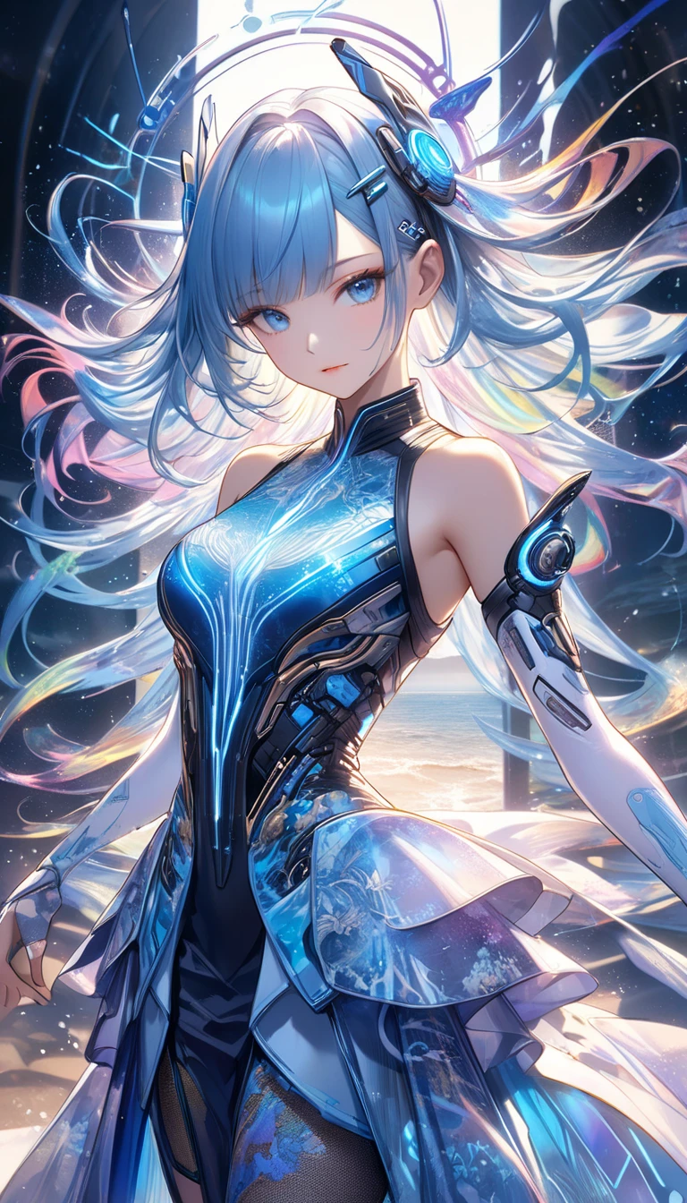 (3D,mechanical感,cute,ais-scrapyrd 1girl,mechanical),(使用广角镜头拍摄whole body图像:1.9),(masterpiece:1.1),(Highest quality:1.1),(HDR:1.0),Ambient Light,Ultra high quality,(Ultra-detailed original illustrations),(1 Girl,whole body),(Rainbow Skirt),(Slender thighs),(Shoes made of flowers: 1.5),((Harajuku Fashion)),((Flowers with human eyes,Eye disease)),Double Exposure,Fusion of Fluid Abstract Art,Fault,(Original illustration composition),(Limited color blending,Extreme art style,Geometric artstyle), , Colorful neon lights,高科技mechanical部件,Metal body,Detailed Vibranium Flower Design,Vibrant colors,Dynamic glowing flowers,Reflective metal surface,Bright environment,Dynamic poses,Exquisite existence,Skills Improvement,互锁mechanical齿轮,Stylish design,motion blur effect,Detailed metal treatment,Sci-fi atmosphere,Streamlined aerodynamic shape,Laser scanning pattern,Holographic projection,LED light track,Beautiful and unforgettable,Advanced sensors,Complex algorithms,Ominous and mysterious atmosphere,Electric Spark,Shiny chrome,Propulsion systems of the future,(Best quality,8k,high resolution,masterpiece:1.2),Super detailed,(whole body:1.8), magazine photography,一个cute的女孩形象,Popular on social platforms,((Dopamineism)),(((Dopamine color matching))),Dopamine,(in the style of Y2K),Luo Erchun,3D古风,Oriental poetry and painting