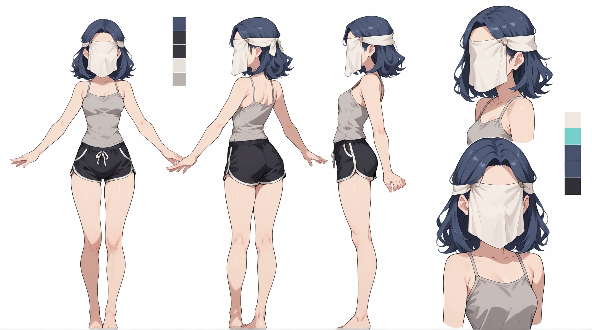 masterpiece,Awards, high quality,High resolution,HD,4K,8K,high quality,1girl, solo, standing, charturnerv2:0.5, full body character turnaround of 1lady, Multiple views of the same character in the same bikini, (simple background, white background:1.3), multiple views, (2views:1.5), side view, front view, character painting, two-dimensional culture, microbikini,short hair