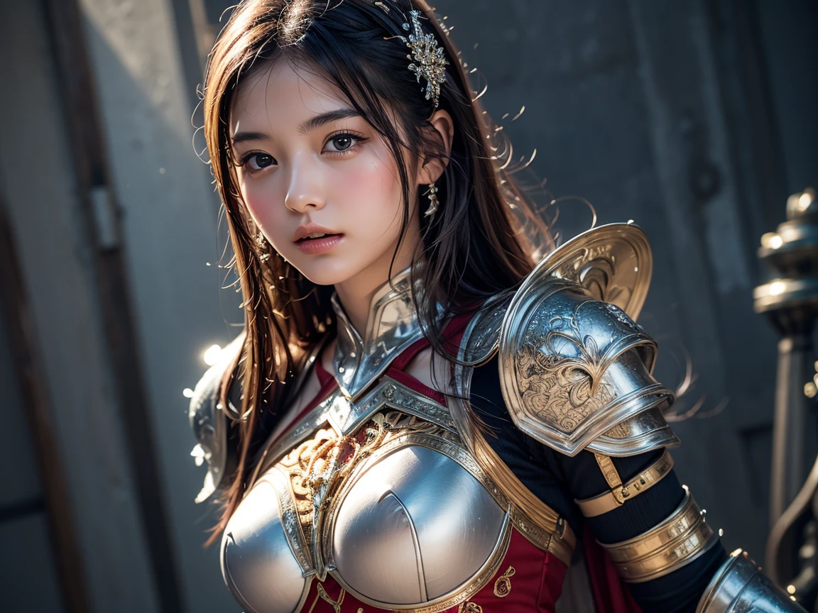 masterpiece, The best quality, Ultra-high resolution, High detail photo, Unity 8K Wallpaper, Extremely detailed CG:1.2), depth of field, bokeh, (RAW photo:1.realistic photography:1.4), (1girl:1.5), young, physically based representation, beautiful, (Finely detailed face:1.4, detailed clothing), (detailed:1.4) named (Eimi Fukada:1.1) BREAK Cara hermosa, depth of field, Add layer, hyperrealistic, 27 years old, perfect body model, perfect breasts, 175cm tall, pose sexy, full body, Whole body, Model Body Type, BREAK (extreme skin details:1.1), skin details, (metal Valkyrie costume:1.3), (cape:1.3), (helmet:1.3), double eyelid BREAK smile, seductive pose, standing, standing outside, medieval house, outdoor, medieval style, (castle:1.3), (close up:0.3), french braids, Nikon Z7 II camera, Fuji Velvia 50 film, 50mm lens, high saturation, (small dragon:1.5)