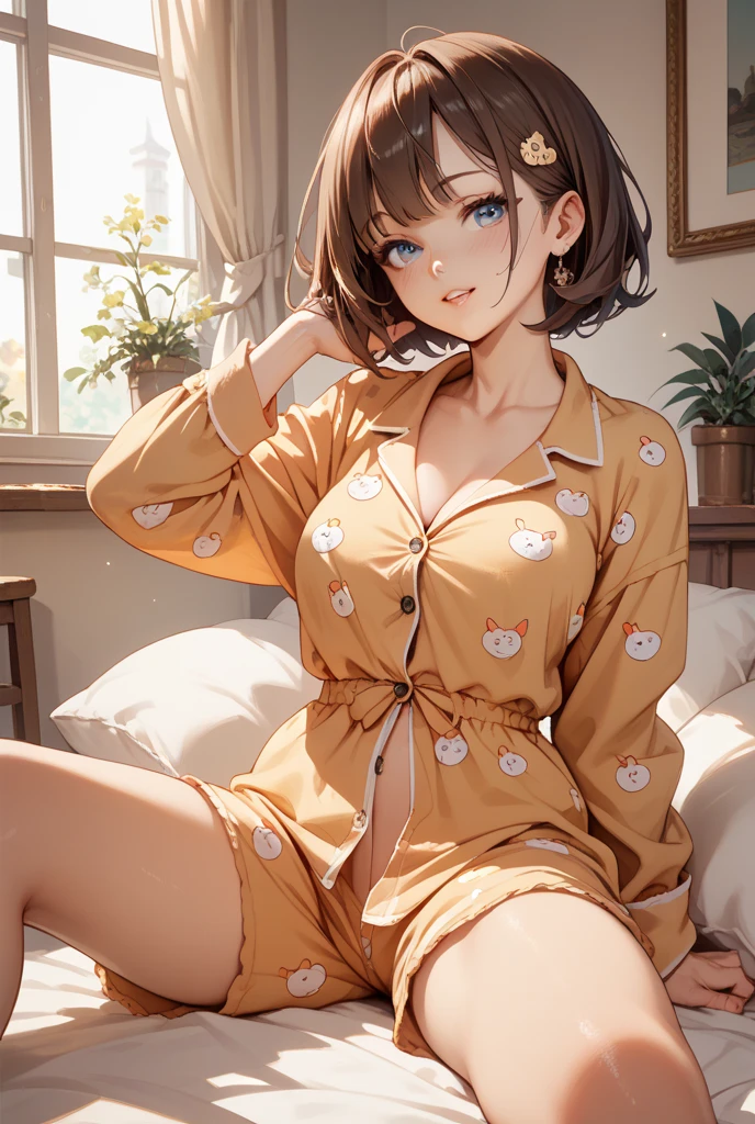 32k, best quality, ultra high res, HDR, UHD, extremely detailed CG, unity 32k wallpaper, Wearing sexy pajamas, graceful, coquettish, study room, sofa, random seductive movements, towards the camera, imaginative, first love