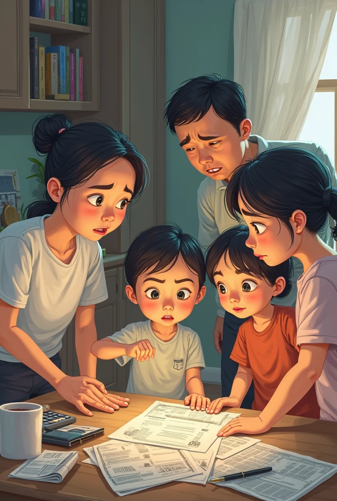 A split scene that visually contrasts two families. On one side, depict a humble, hardworking family—parents and children engaged in meaningful activities like learning or working, symbolizing contribution and progress. Their environment should be modest but full of life and purpose, with a warm, golden light indicating hope and growth.
On the other side, show a wealthy family lounging in luxury. The parents are signing papers, possibly a trust document, while their children are idle, surrounded by opulent but cold surroundings. The colors should be more subdued or muted, indicating stagnation or a lack of vitality. In the background, hint at shadows or figures representing unethical practices like fraud or embezzlement, subtly connecting them to the wealth.
In the middle, where the two scenes meet, create a sense of tension or question—perhaps a blurred line or a faint question mark—signifying the dilemma of whether wealth and legacy truly benefit society and the importance of values and ideology.