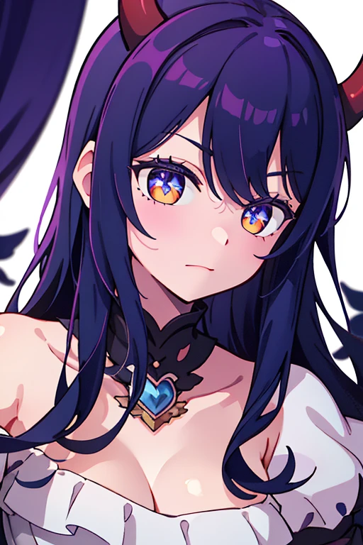 young girl, Dark black skin, long purple hair, cat ears, golden eyes, Naked, cosmic tattoo, outer space, smirk, Masterpiece, hiquality