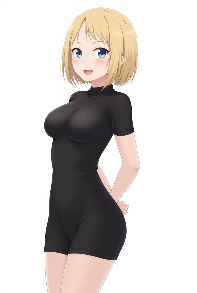 (masterpiece, high quality, highres:1),1girl,solo,large breasts,simple background,false smile,mother,mature female,standing,sweat,fog,sweater, marie rose, flustered,panicking,rushing,long hair,revealing clothes,forced smile,half-closed eyes,plump,wide hips,arms behind back,ntrgao,dark,shaded face,despair ,(blue eyes ,blonde hair), from above, short hair ,dark skin, dark-skinned female ,,