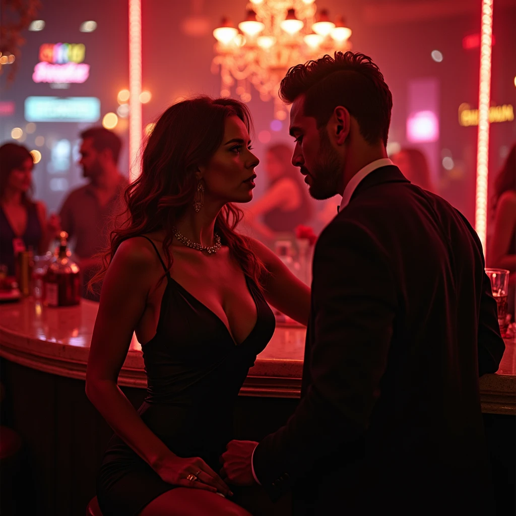 strippers em uma boate, hugging a gangster with money falling from the sky
