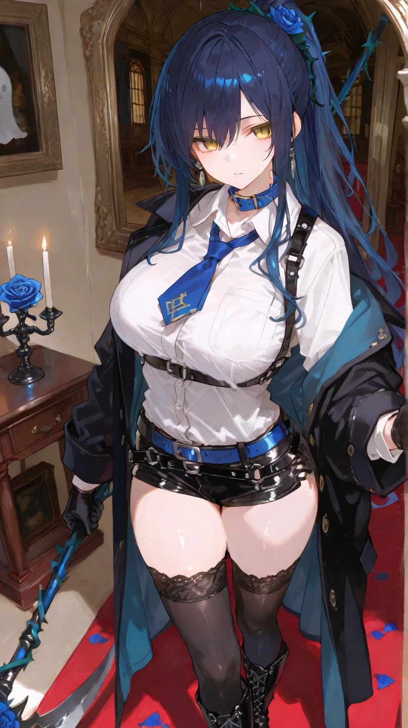 Create an anime-style illustration of a 17-year-old girl named Shizuka. She has long, straight, blue hair with bangs cut straight across her forehead. She has large, almond-shaped silver-blue eyes and porcelain-like white skin. Shizuka often wears glasses.Getting ready in the morning、Super big breasts、(Highest quality:1.4), (super high quality), (Very detailedな), 1 beautiful girl, So cute, (Very large breasts:1.1), (Slender body:1.1), (thin and delicate legs), Real skin texture, (Drop your bangs to the side), Bright and shiny lips, Advent of the Beautiful Goddess, Beautiful background, Golden Ratio, Conceptual Art, Very detailed, Accurate, Advanced Details,, Sexy Art, On the bed, Ultra-detailed illustration details, 8K wallpapers incorporating highly detailed CG, , (Nipple protrusions push up the uniform),White sexy lingerie