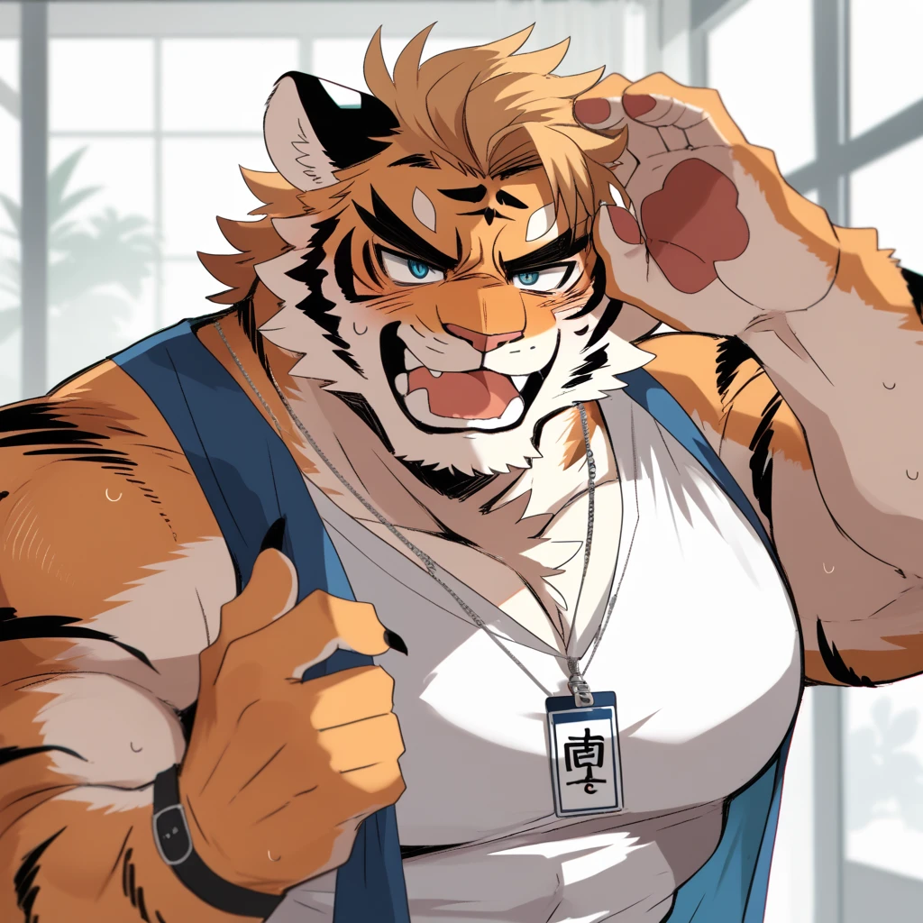 White Tiger Orcs,Golden pattern,Scar on left eye，Black left eye，Yellow right eye,