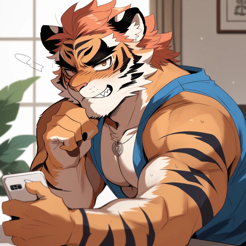furry, incineroar, felid, feline,red fur, red skin, red eyes, fangs, muscular, briefs, wrestling belt,
sitting, living room, trying to read the newspaper, looking focused, pleasant background, <lora:IncineroarFRL22nO:1>, extremely detailed, fantasy,