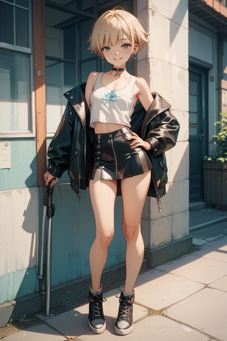 2B, blindfold, covered eyes, black blindfold, 1girl, solo, white shirt, shirt, shorts, shirt tug, classroom, class, belt, black belt, black shorts, medium breasts, closed mouth, full body, white hair, hairband, mole, black hairband, mole under mouth, masterpiece, eyeless, <lora:2B:1>