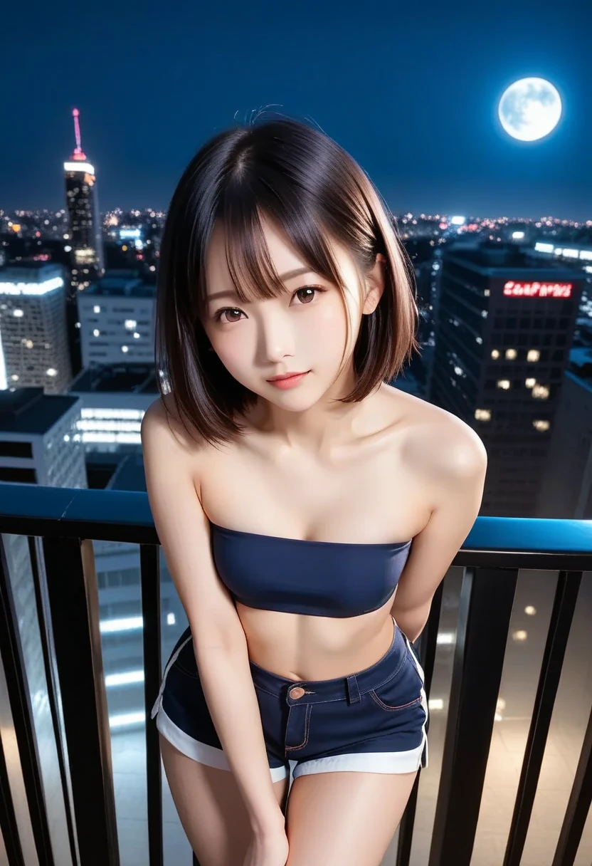 Beautiful girl small breasts, Cyberpunk Minister of the Interior, Long Hair, Cyberpunk Red Green Background、Futuristic cityscape、night、(((Upper body naked))),smile,Young face,Young ,(((blush))),(((Cheeks turn red))),(((Round face))),(((Droopy eyes)))
