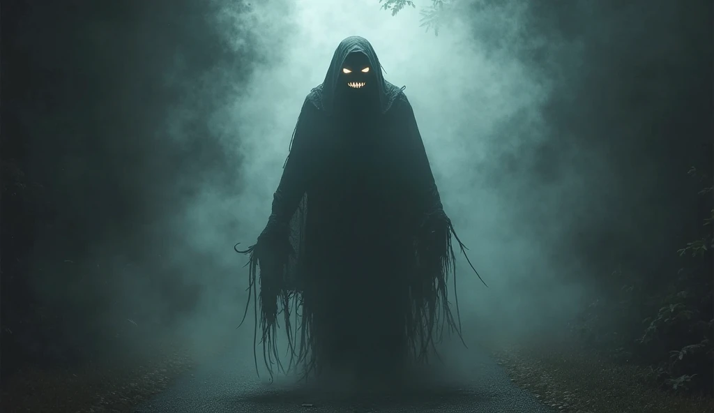 A Scary horror image standing on the road at night, PICTURE REALISTIC, high resolution, 8K