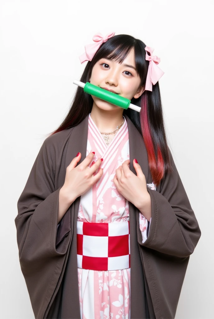 Nezukokamado, Nezuko Kamado, bamboo, (bit gag:1.5), Black Hair, (amount:1.5), gag, gagged, Hair Ribbon, Long Hair, Multicolored Hair, Orange Hair, Wavy Hair, Two-tone hair,口にbamboo
break asa no ha (pattern), checkered sash, Haori, kimono, kimono, Long sleeve, heart, pink kimono, sash, wariza,  Wide sleeves,
break looking at viewer,
break indoors,
break (masterpiece:1.2), Highest quality, High resolution, unity 8k wallpaper, (shape:0.8), (Beautiful attention to detail:1.6), Highly detailed face, Perfect lighting, Extremely detailed CG, (Perfect hands, Perfect Anatomy),(Nipples are visible:1.3)、whole body、(Thighs:1.3),((Small breasts))