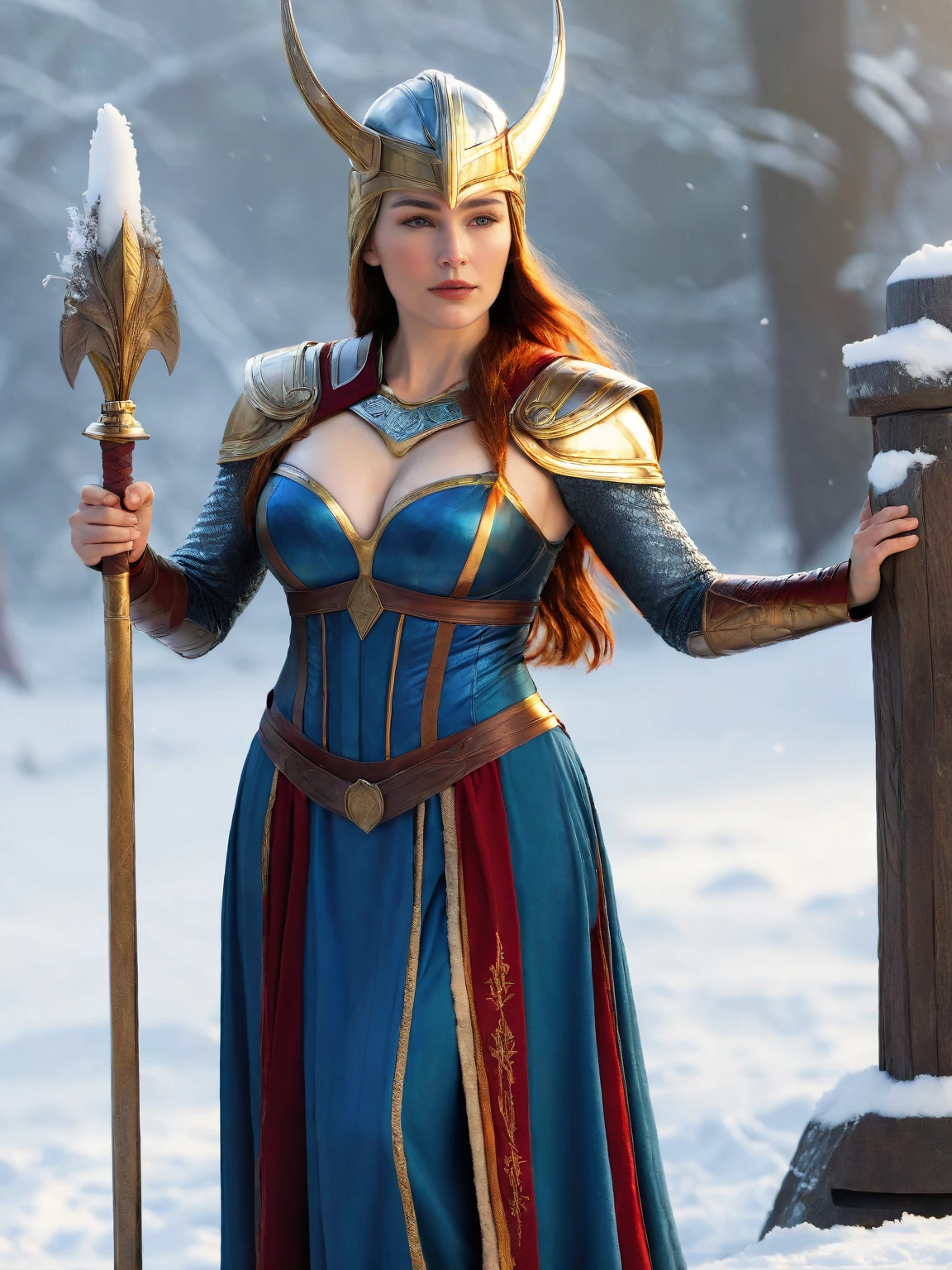 Full body Portrait of the Great Nordic Queen, a very gorgeous woman, 50 years old, thick healthy body, erotic warrior costumes, dark red styled fluffy hair, natural Blue eyes, a nose with a bump, an elongated chin, dressed in ancient national,
8k resolution, dynamic lighting hyperdetailed intricately detailed Splash art trending on Artstation triadic colors Unreal Engine 5 volumetric lighting, oil painting, heavy strokes