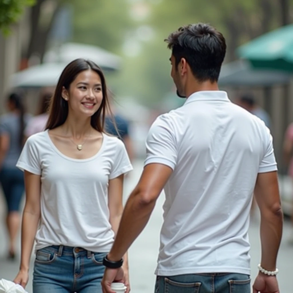 create an image of two people holding hands and looking forward