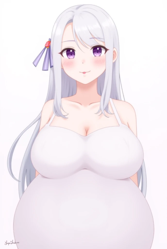 Pregnant women,Pregnant belly,Multiple births,Swimwear,Big Breasts,Purple and white hair,Hair Gradient,Long Hair
